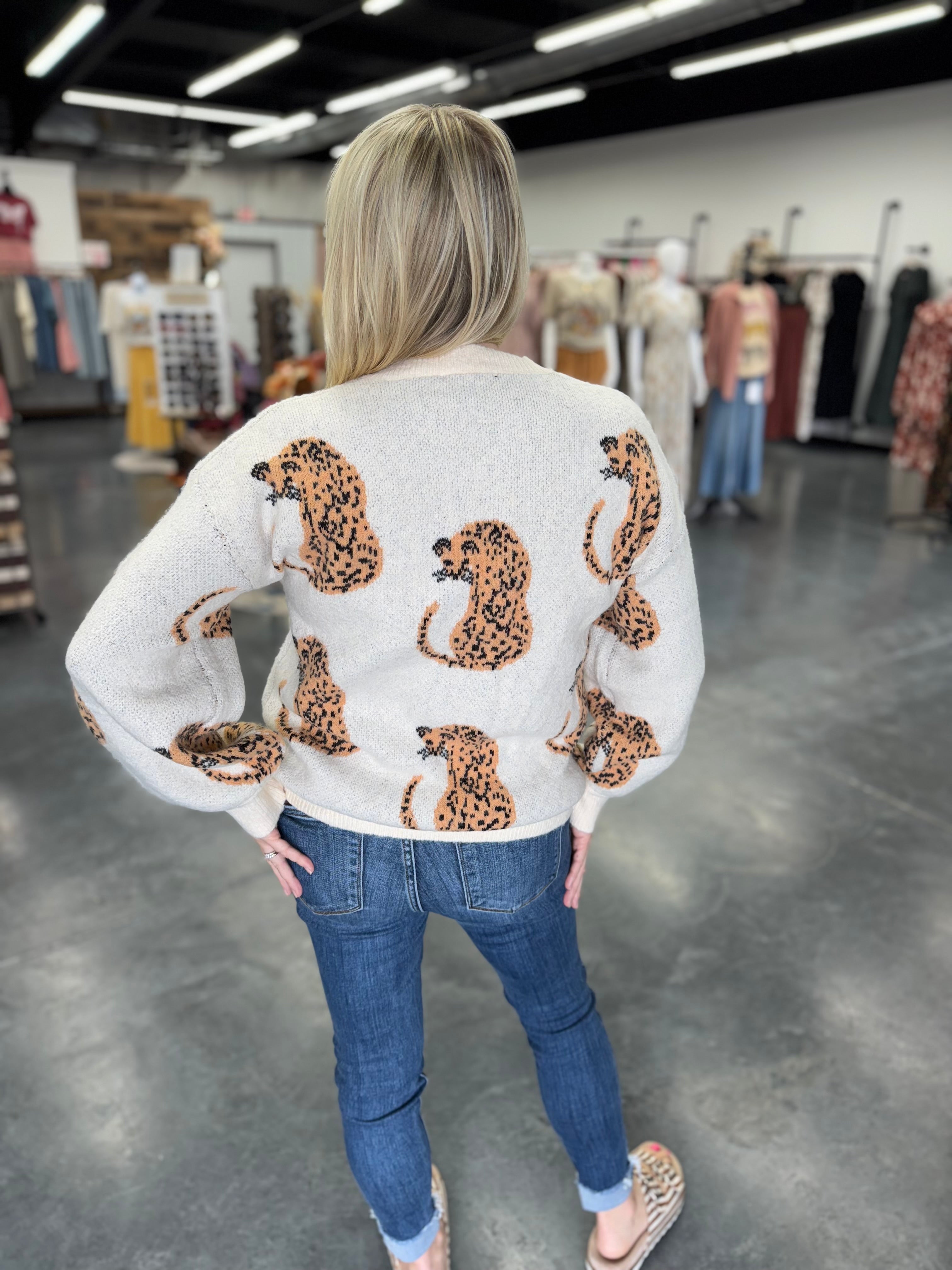 Cheetah Contrast Trim Long Sleeve Sweatee