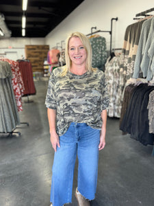 Camo Front Pocket Oversized Jersey Top
