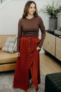 Button Slit Front Maxi Skirt in Autumn Glaze