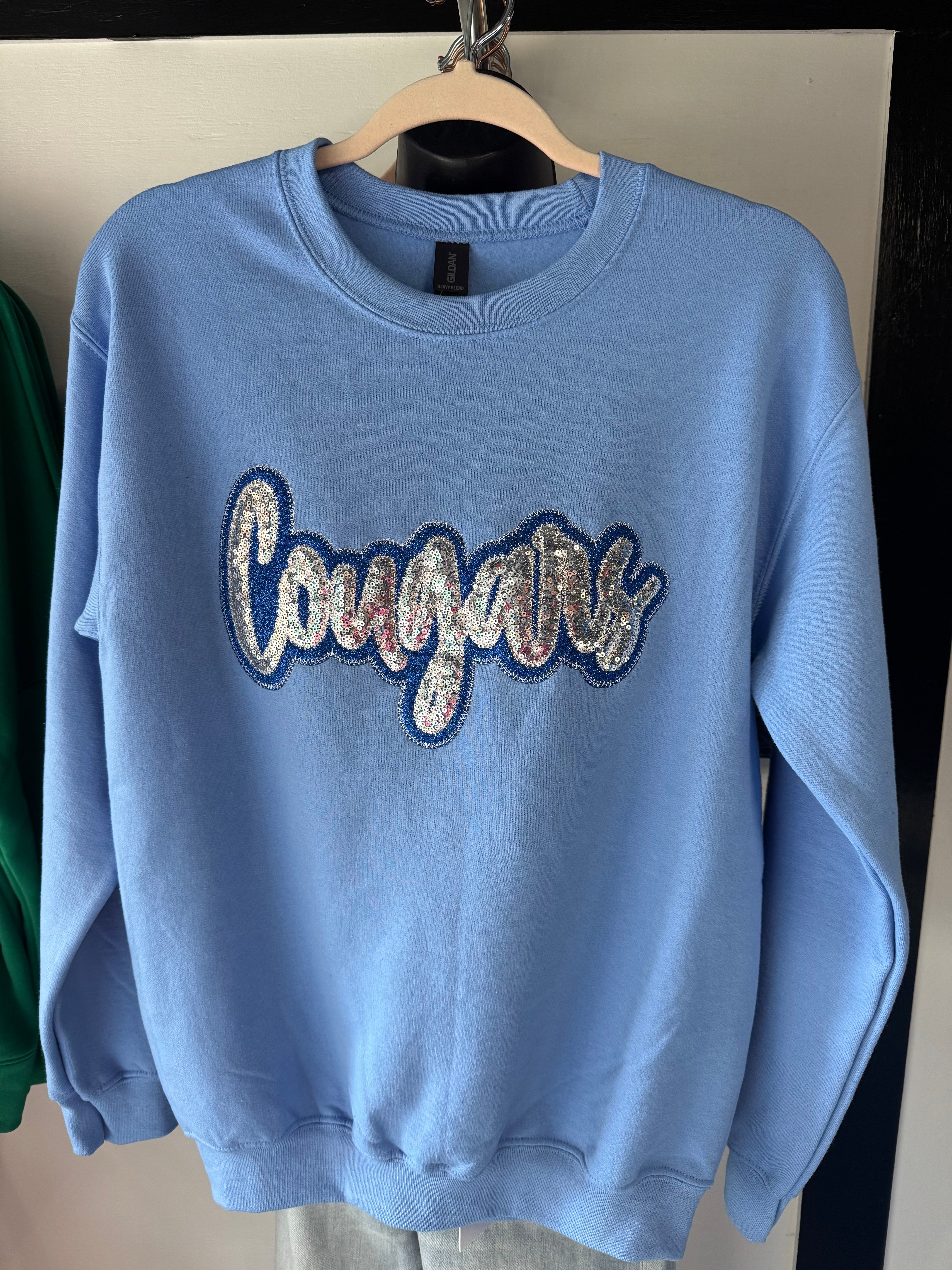 Cougars Game Day Custom School Spirit Wear Real Sequins Sweatshirt