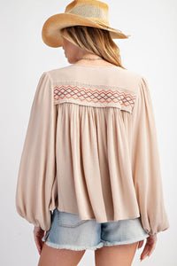 Embroidered Tie Neck Top