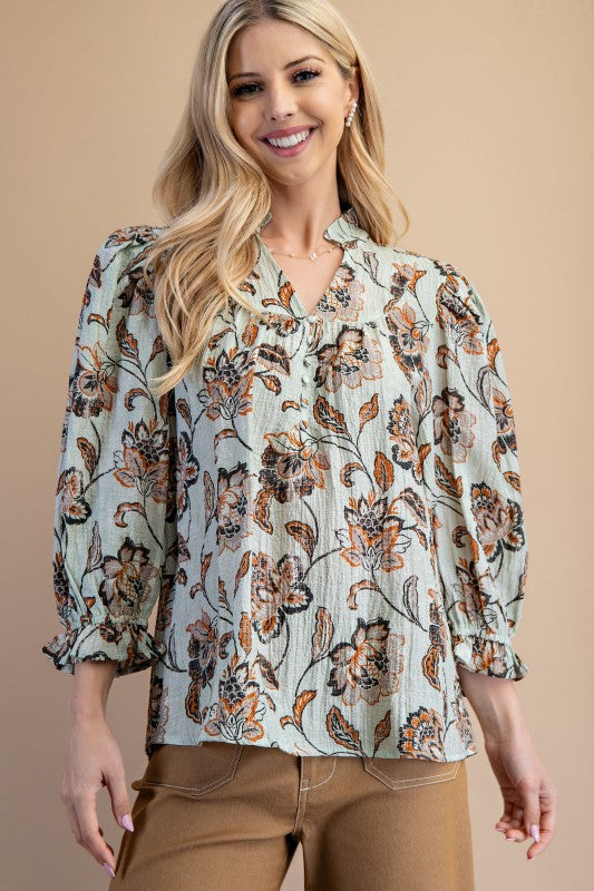 Sage Vintage Floral Blouse