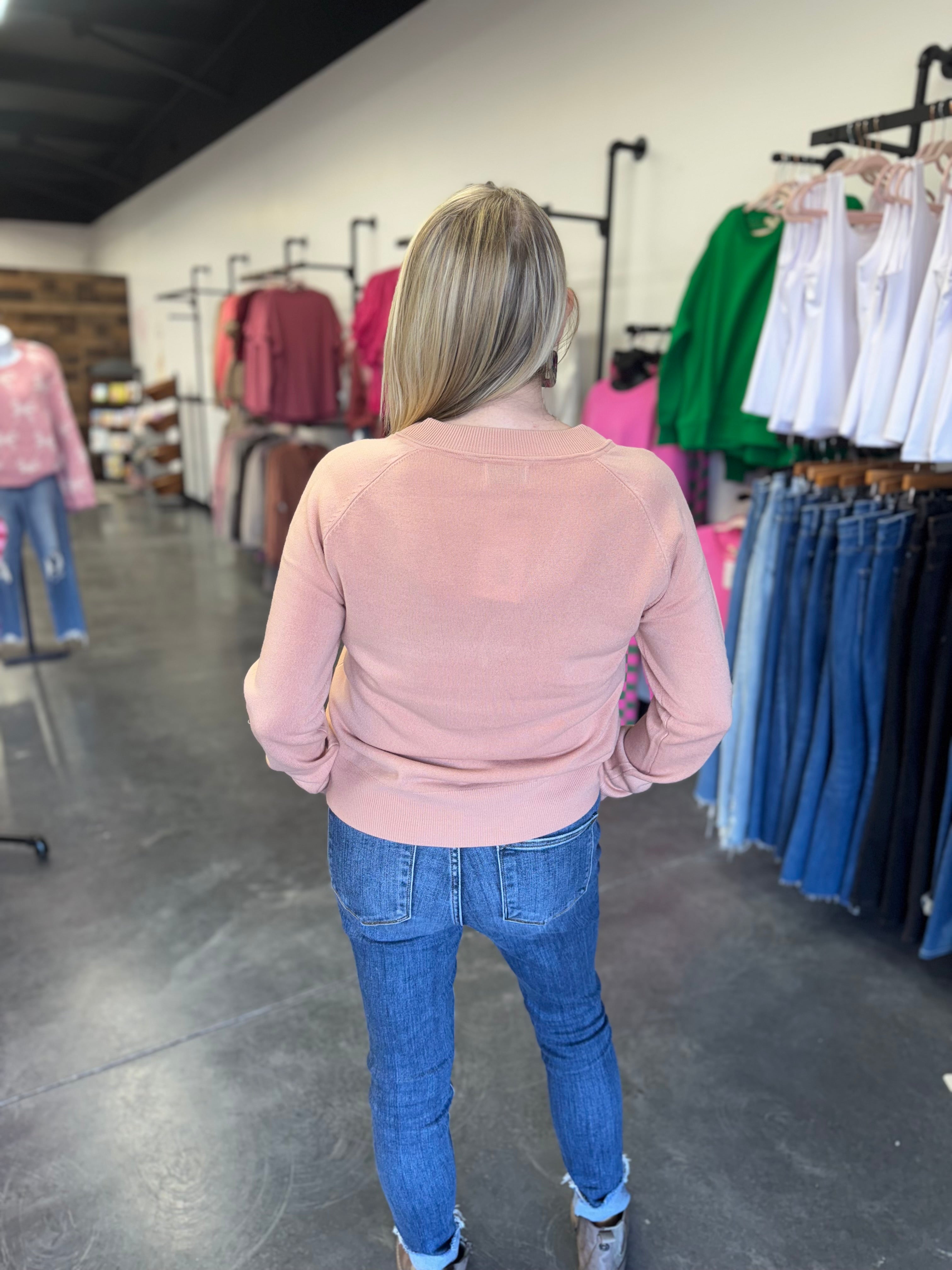 Pale Blush Lightweight V-Neck Sweater