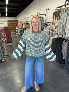 Green Striped Crochet Sweater