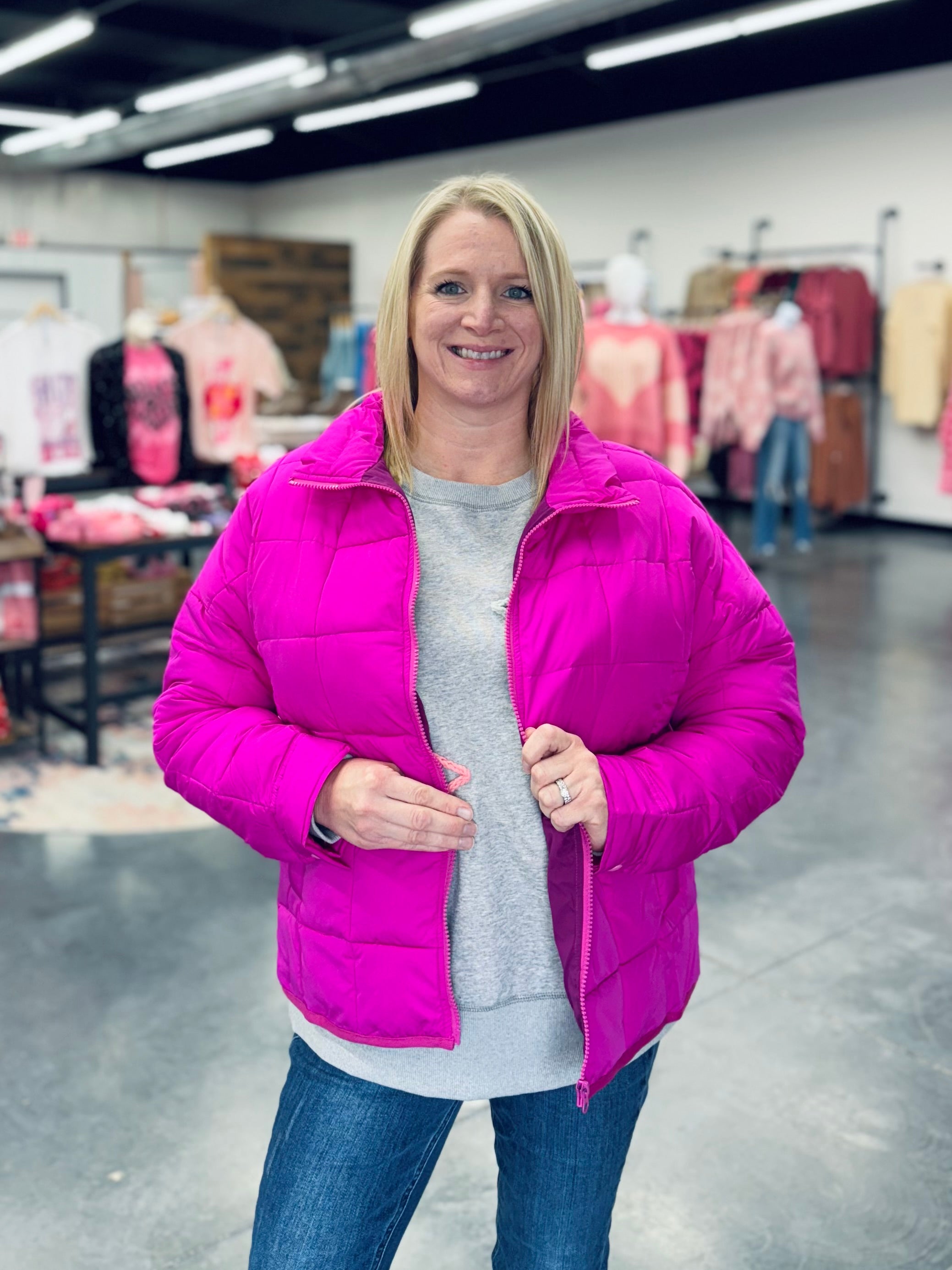 Fuchsia Solid Puffer Padded Warm Jacket