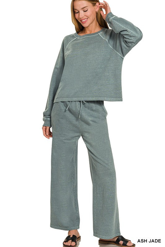 Washed French Terry Round Neck Pullover & Pants Set