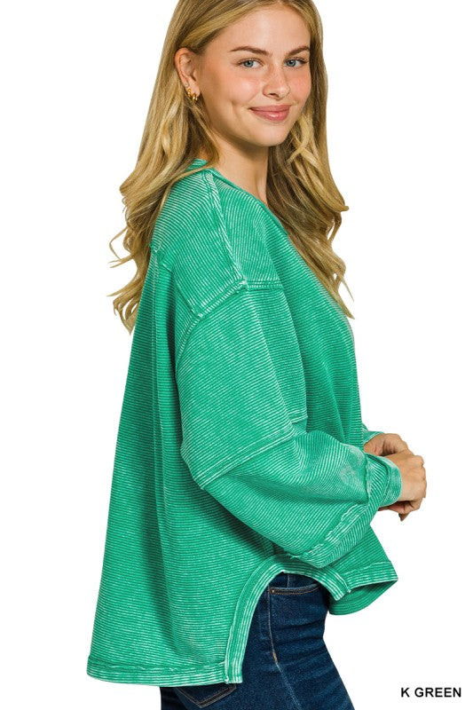 Acid Washed Double Ribbed Exposed-Seam Pullover