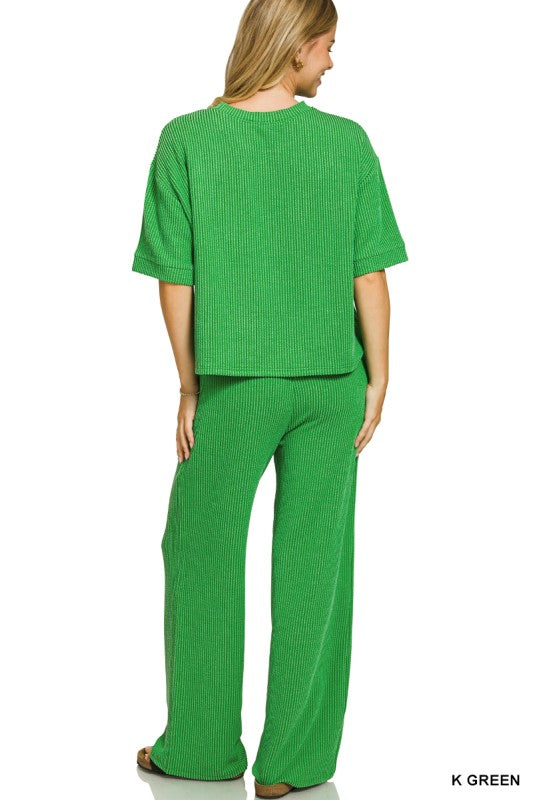 Ribbed Short Sleeve and Pants Lounge Set