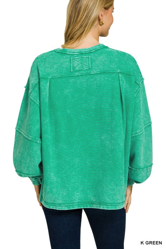 Acid Washed Double Ribbed Exposed-Seam Pullover