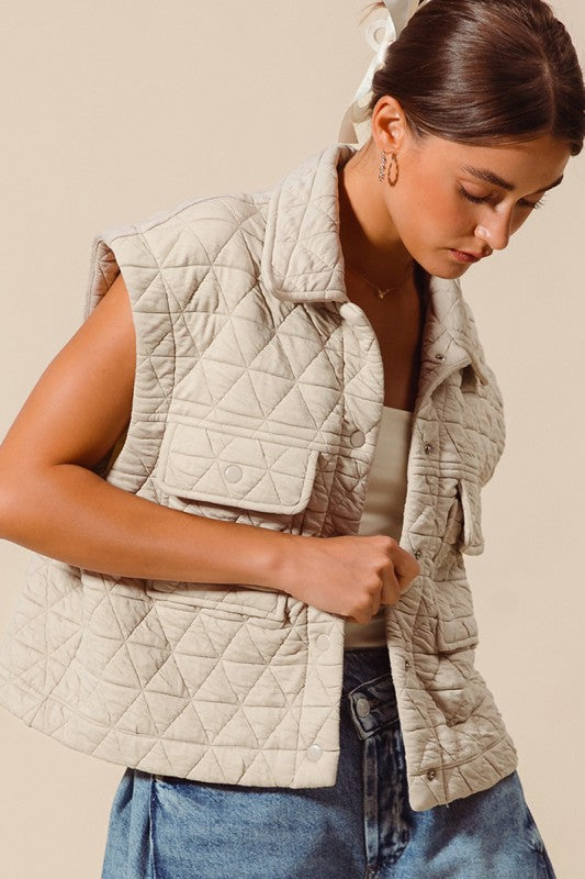 Triangle Quilted Stitch Button Up Knit Vest