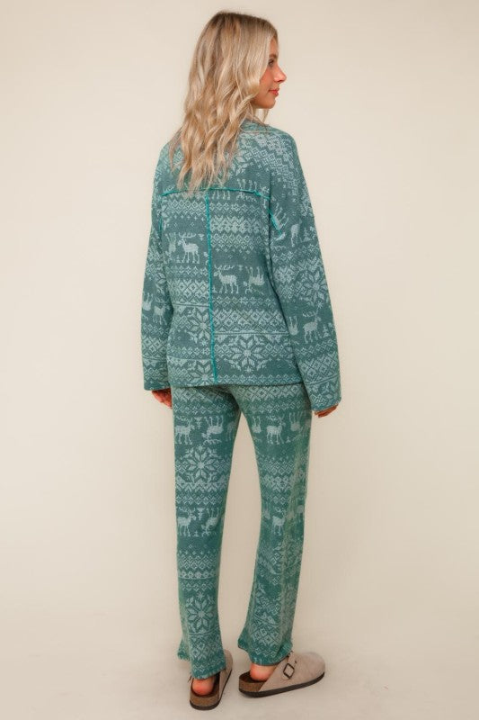 Hunter Green Reindeer and Snowflakes Lounge Set