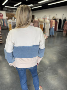 Denim Stripe Color Block Sweater