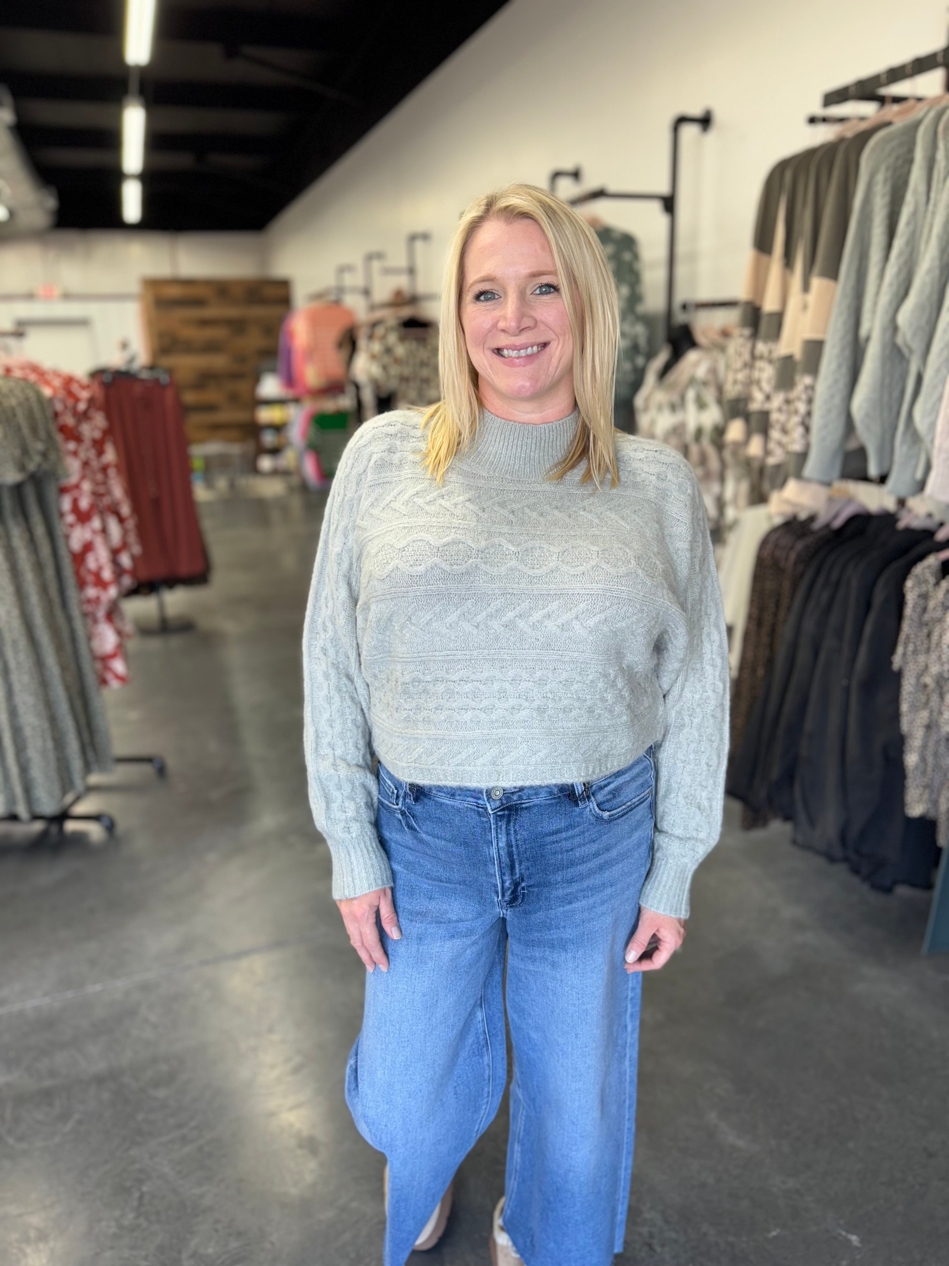 Long Sleeve Cable Knit Cropped Sweater