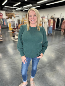 Round Neck Textured Long Sleeve Rib Knit Top