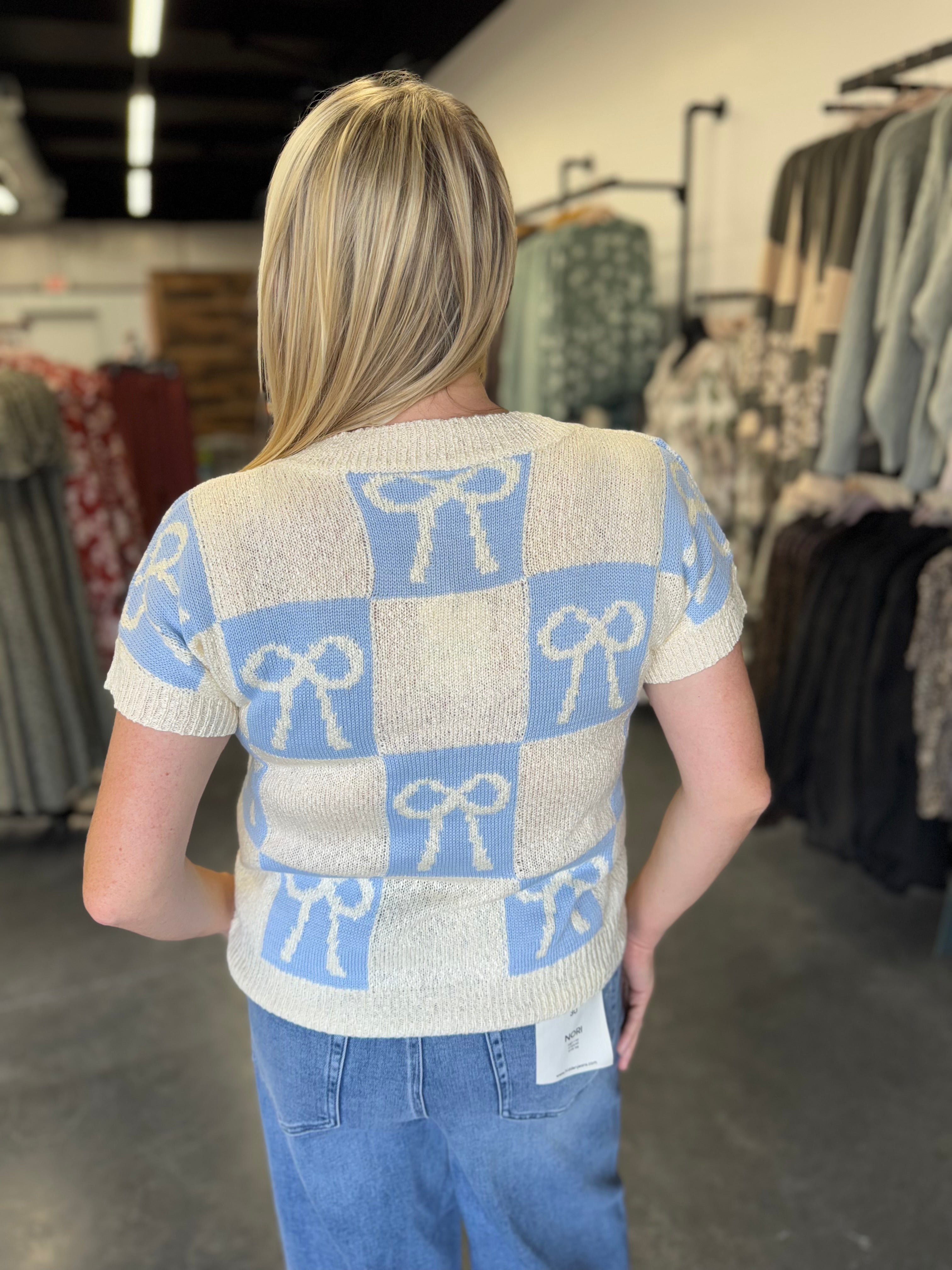 Bow Graphic Knit Summer Sweater Top