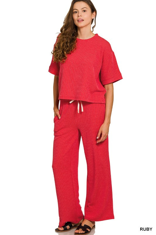 Ribbed Short Sleeve and Pants Lounge Set