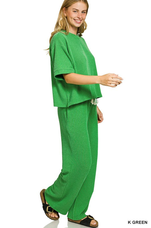 Ribbed Short Sleeve and Pants Lounge Set