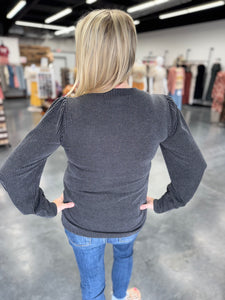 Round Neck Textured Long Sleeve Rib Knit Top