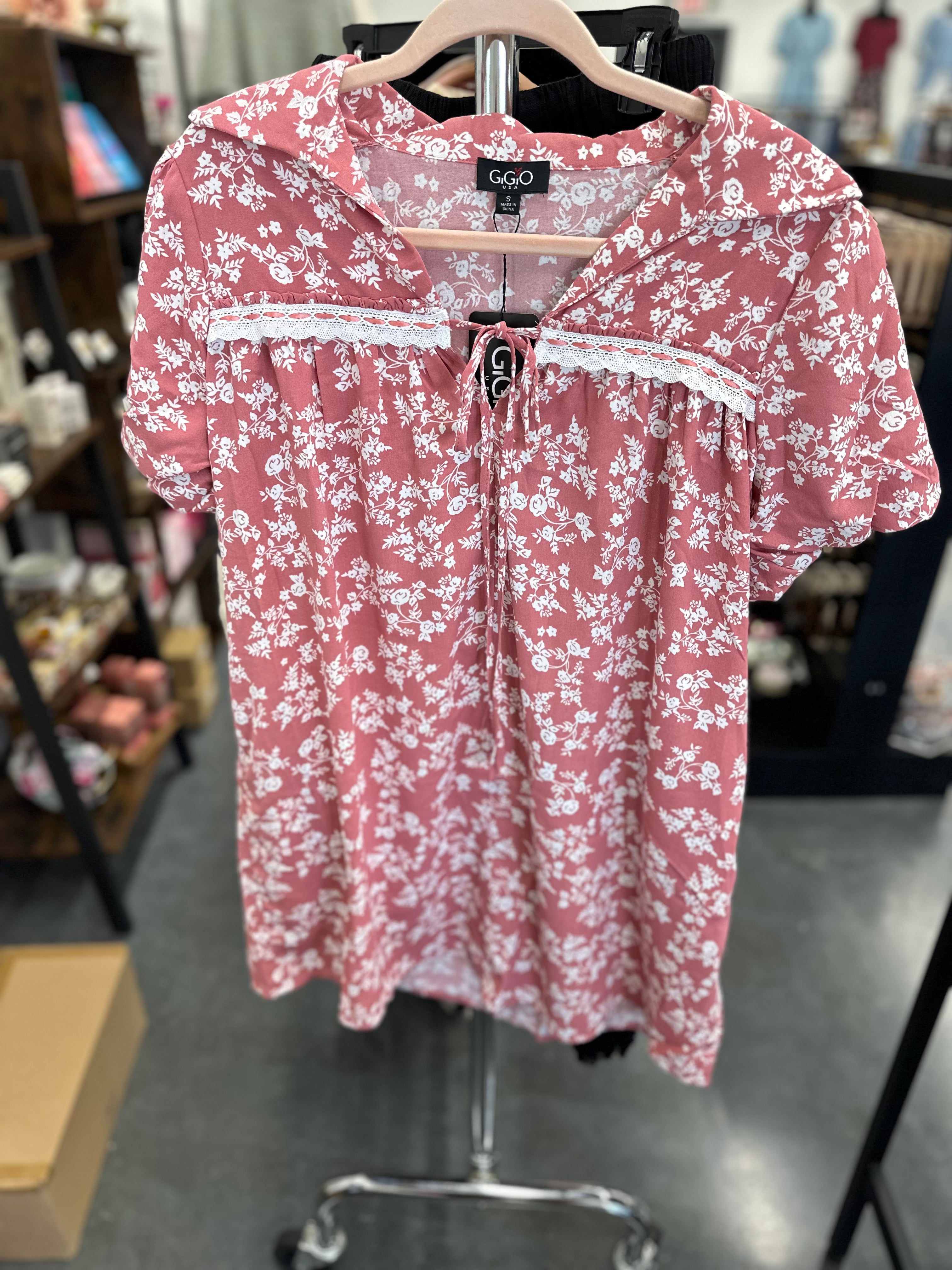 Dusty Rose Floral Mini Dress