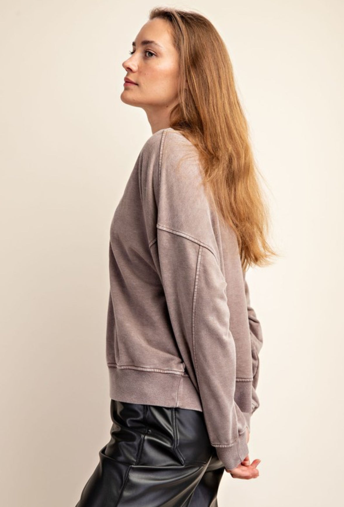 Rae Mode Mineral Wash French Terry V-Neck Pullover