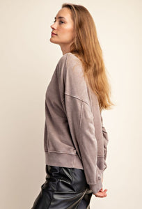 Rae Mode Mineral Wash French Terry V-Neck Pullover