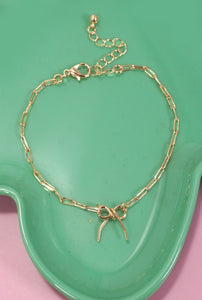 Bow Charm Drop Link Chain Bracelet