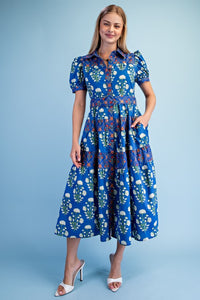 blue shirt dress with flowers Mixed Print Floral Midi Hot Pink / Small do I need to Summer Dress Through vibrant florals Color:Pink Metallic Floral