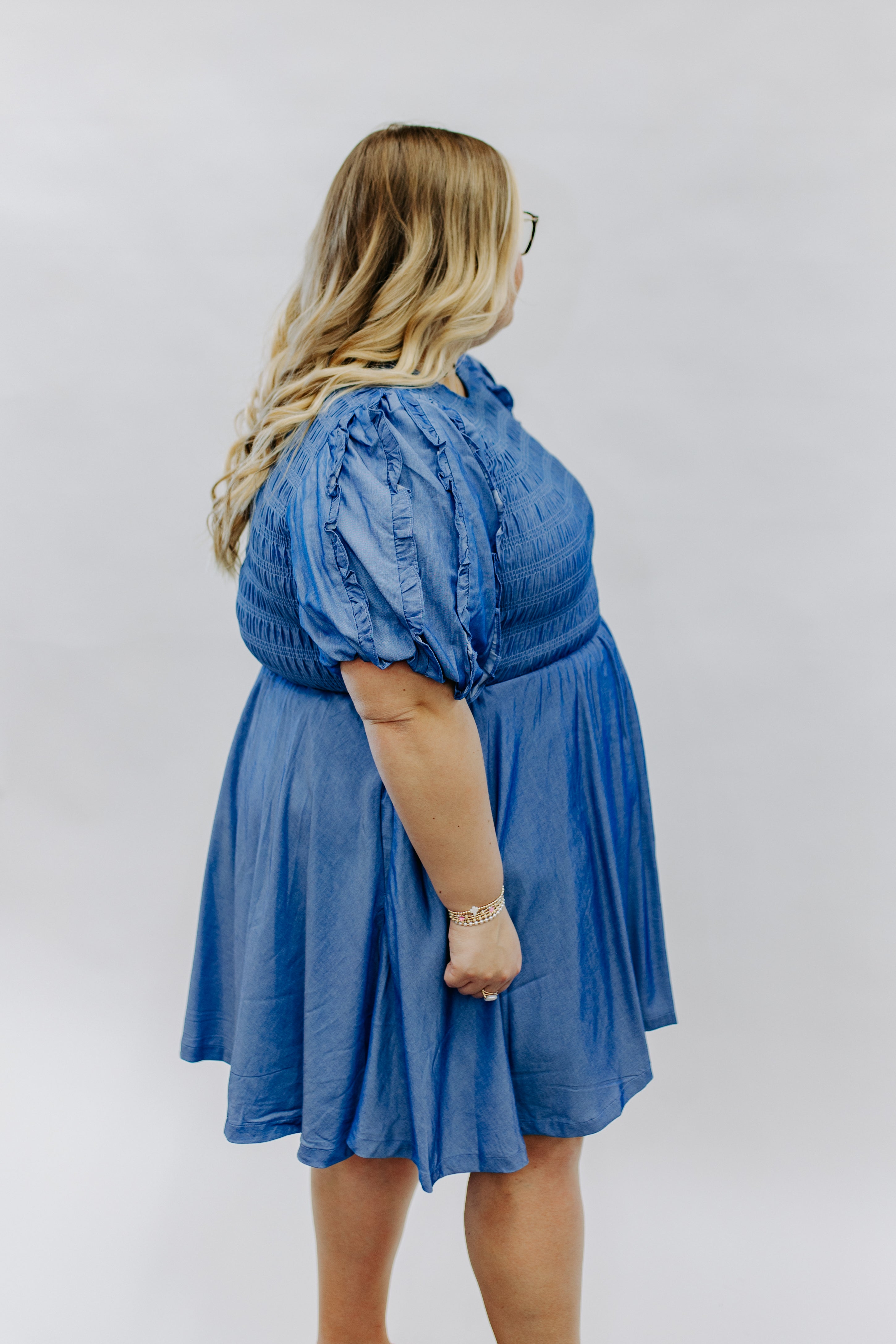 Ruffled Bubble Sleeve Smocked Mini Dress