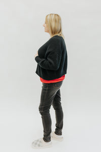 Black Open Front Drop Shoulder Sweater Cardigan