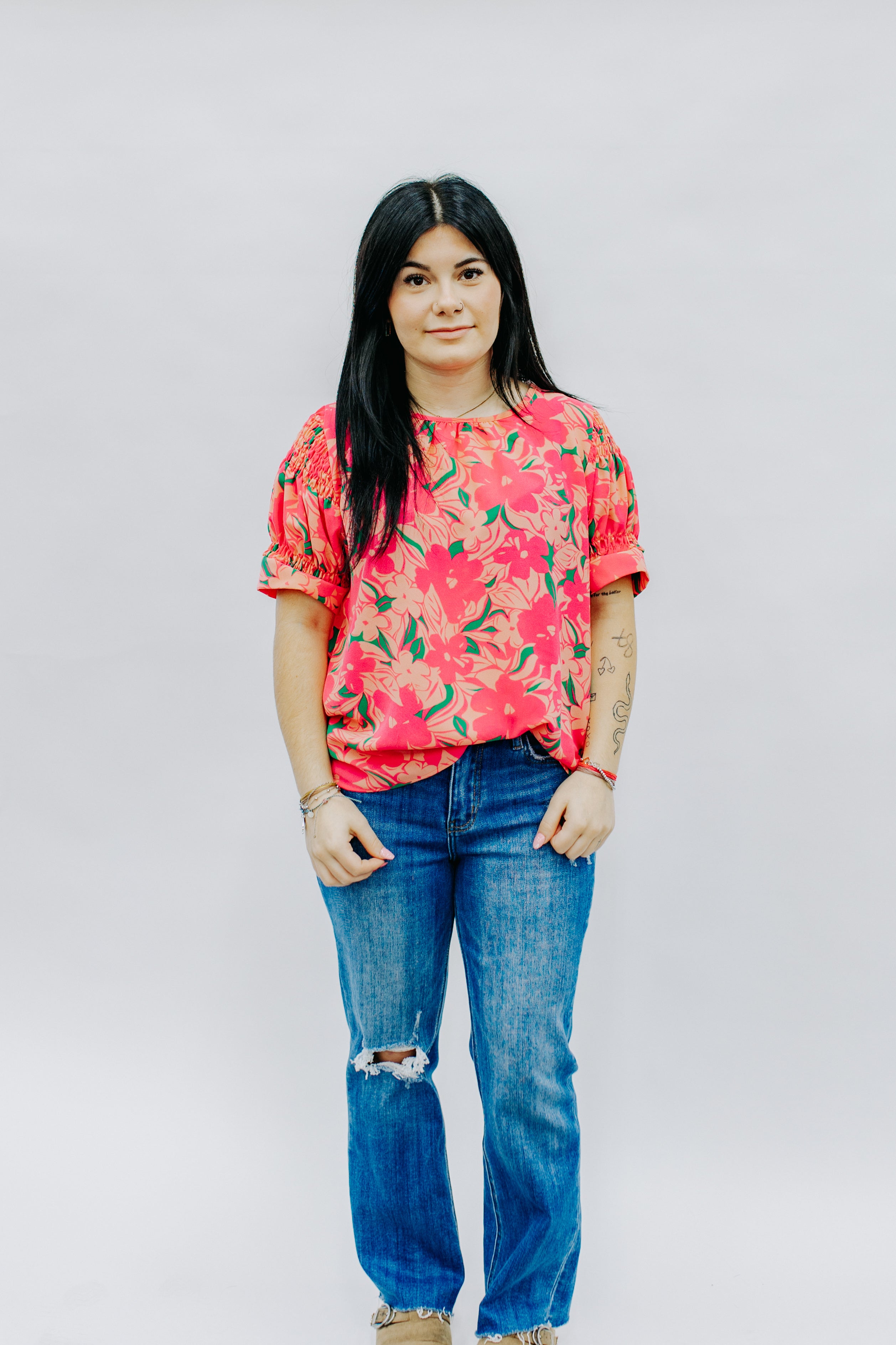Fuchsia Floral Print Blouse