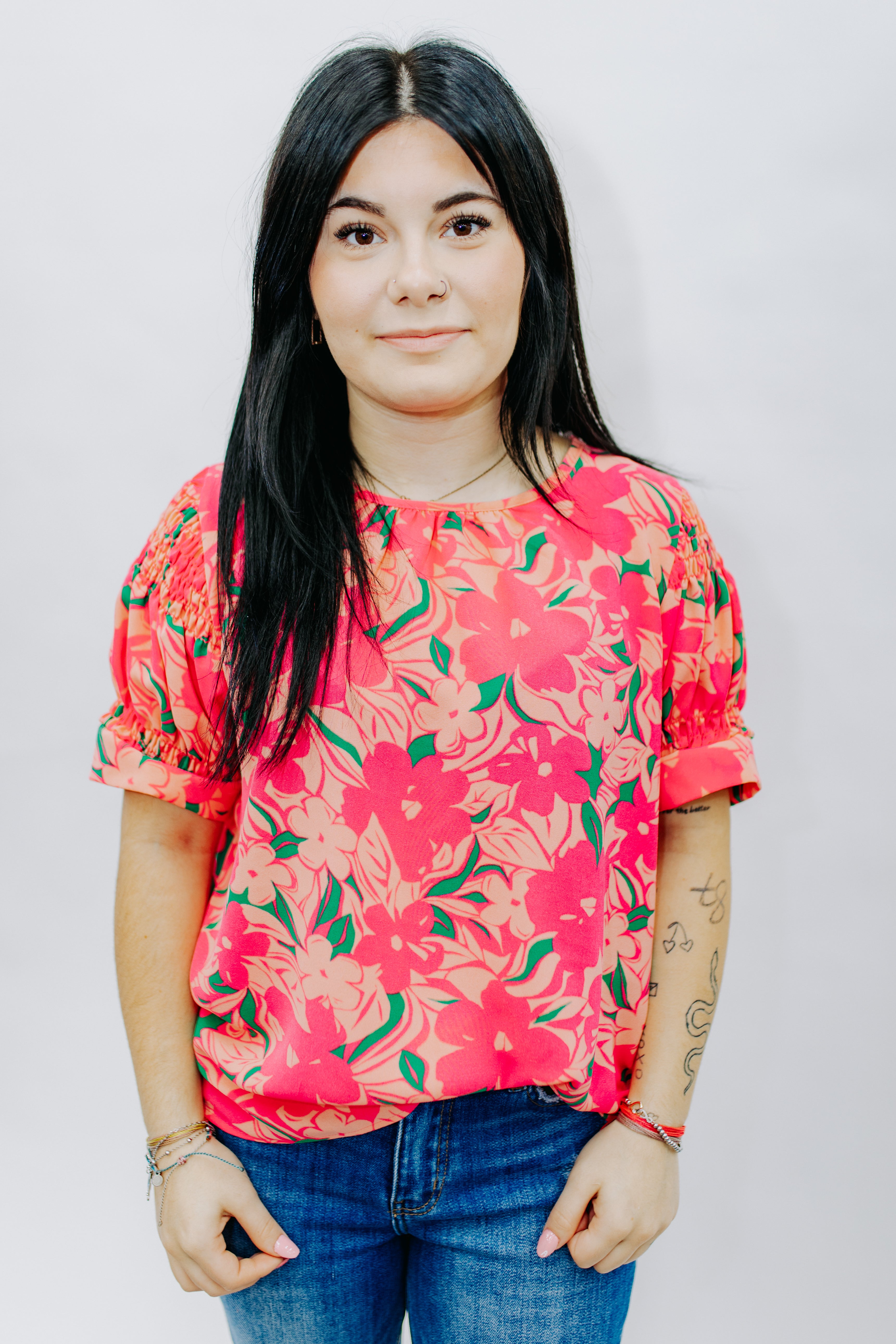 Fuchsia Floral Print Blouse