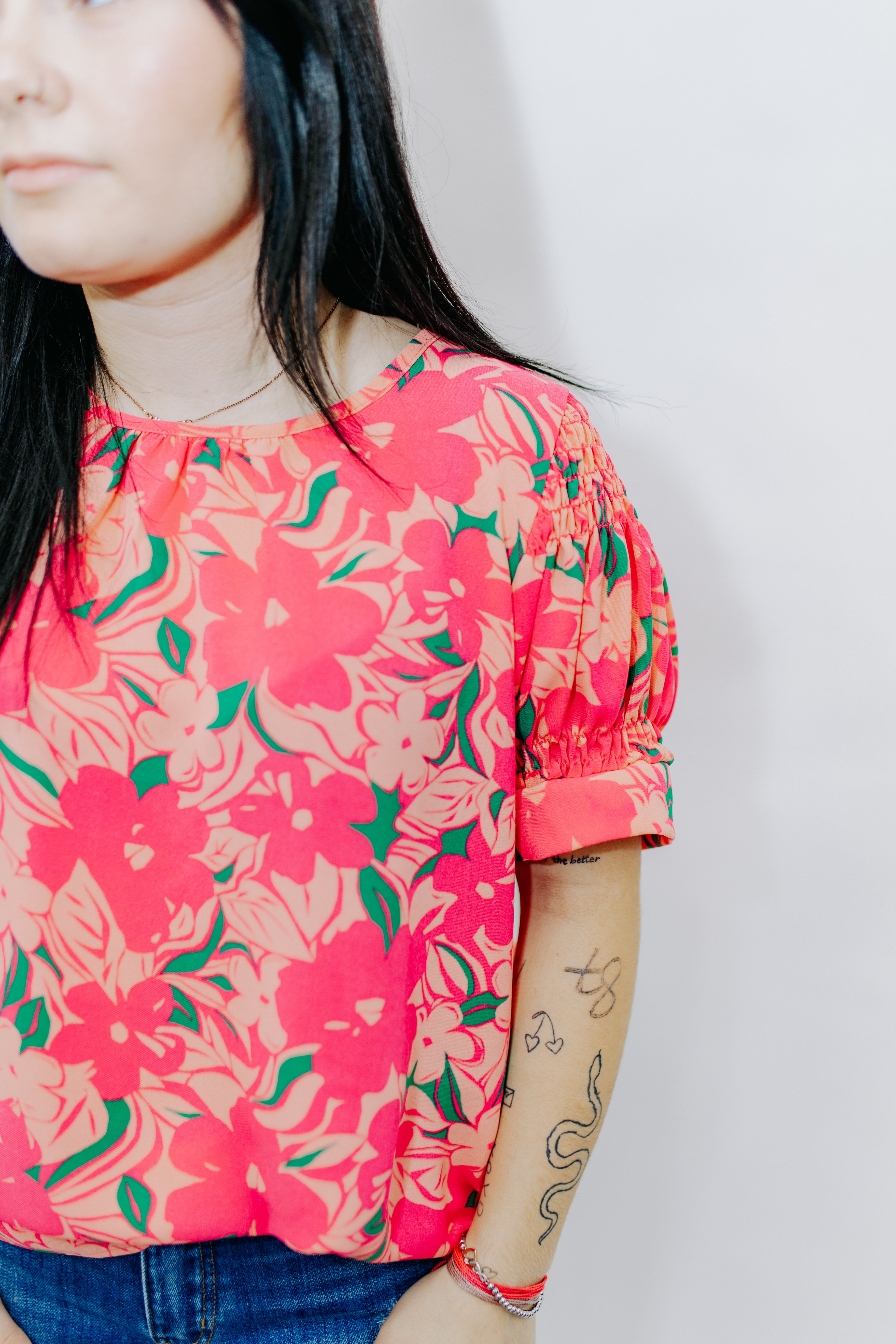 Fuchsia Floral Print Blouse