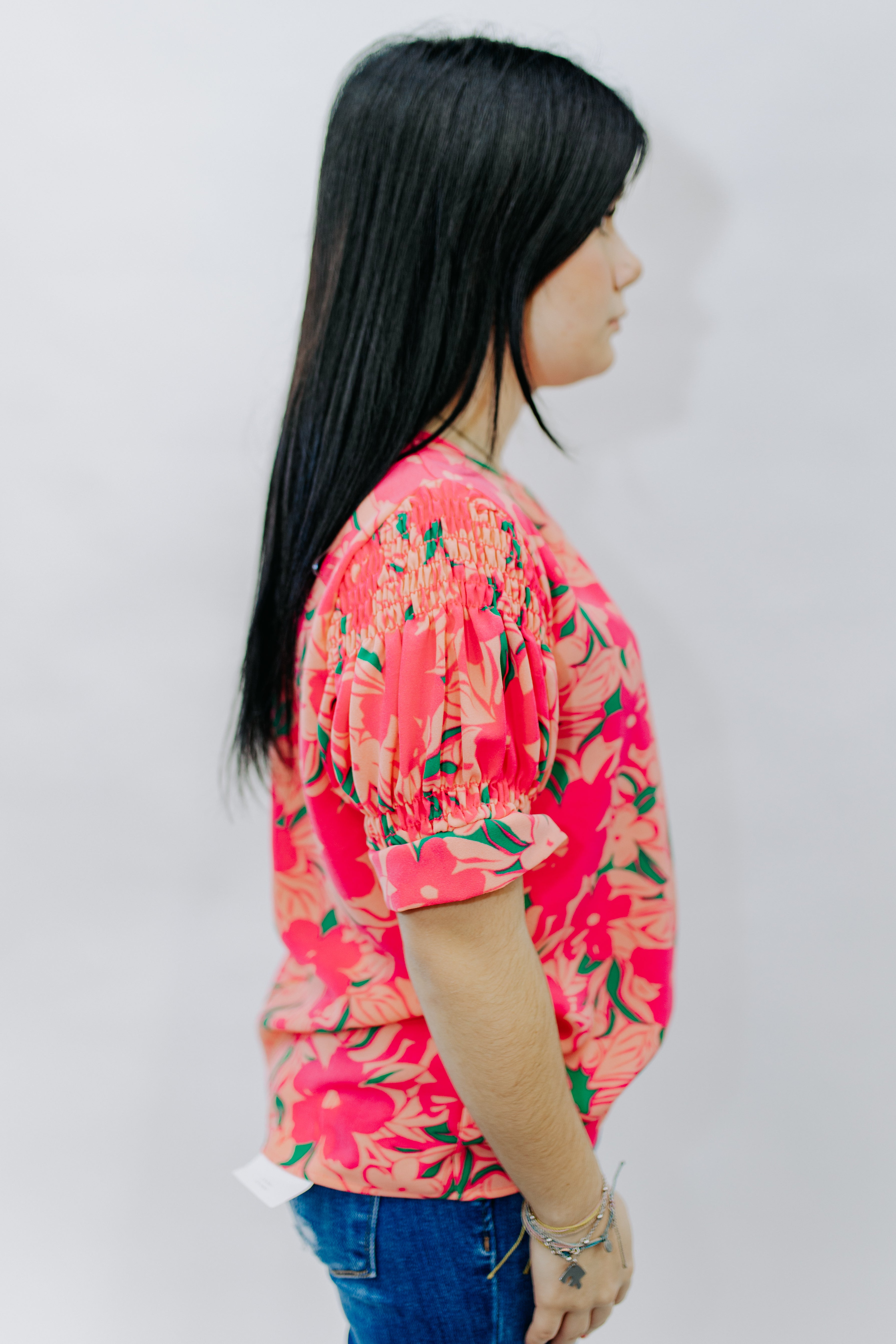 Fuchsia Floral Print Blouse