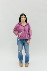 Acid Washed Half Zip Fleece Pullover