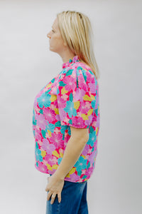 Frilled Mock Neck Floral Blouse