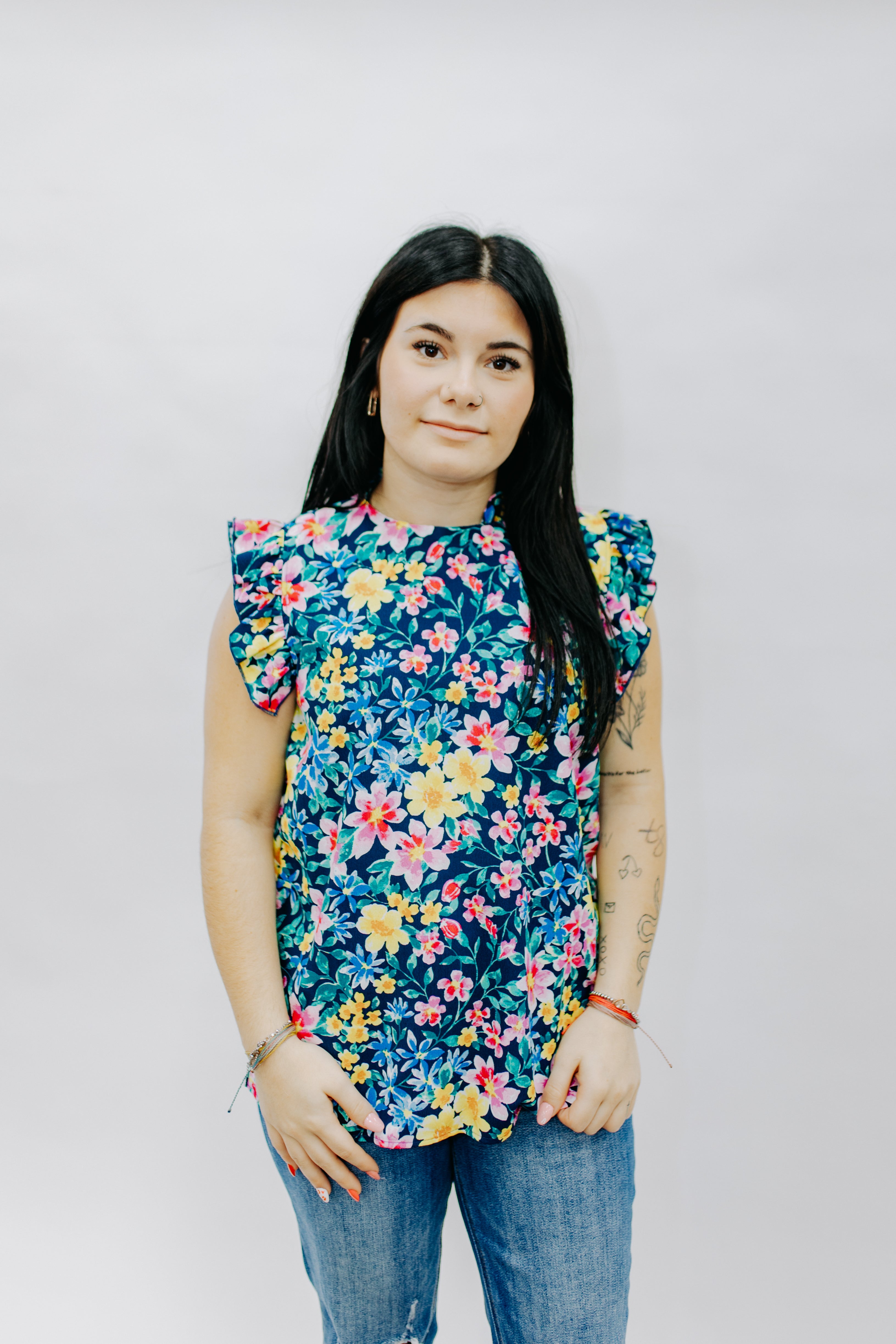 Navy Floral Top