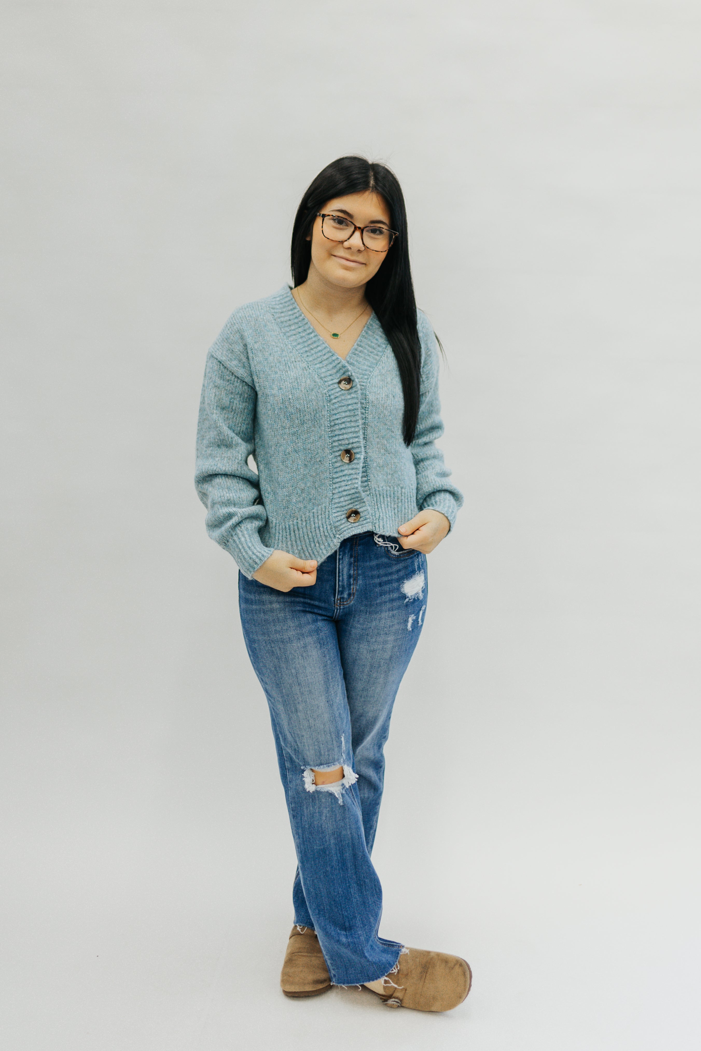 Melange Button Front Sweater Cardigan
