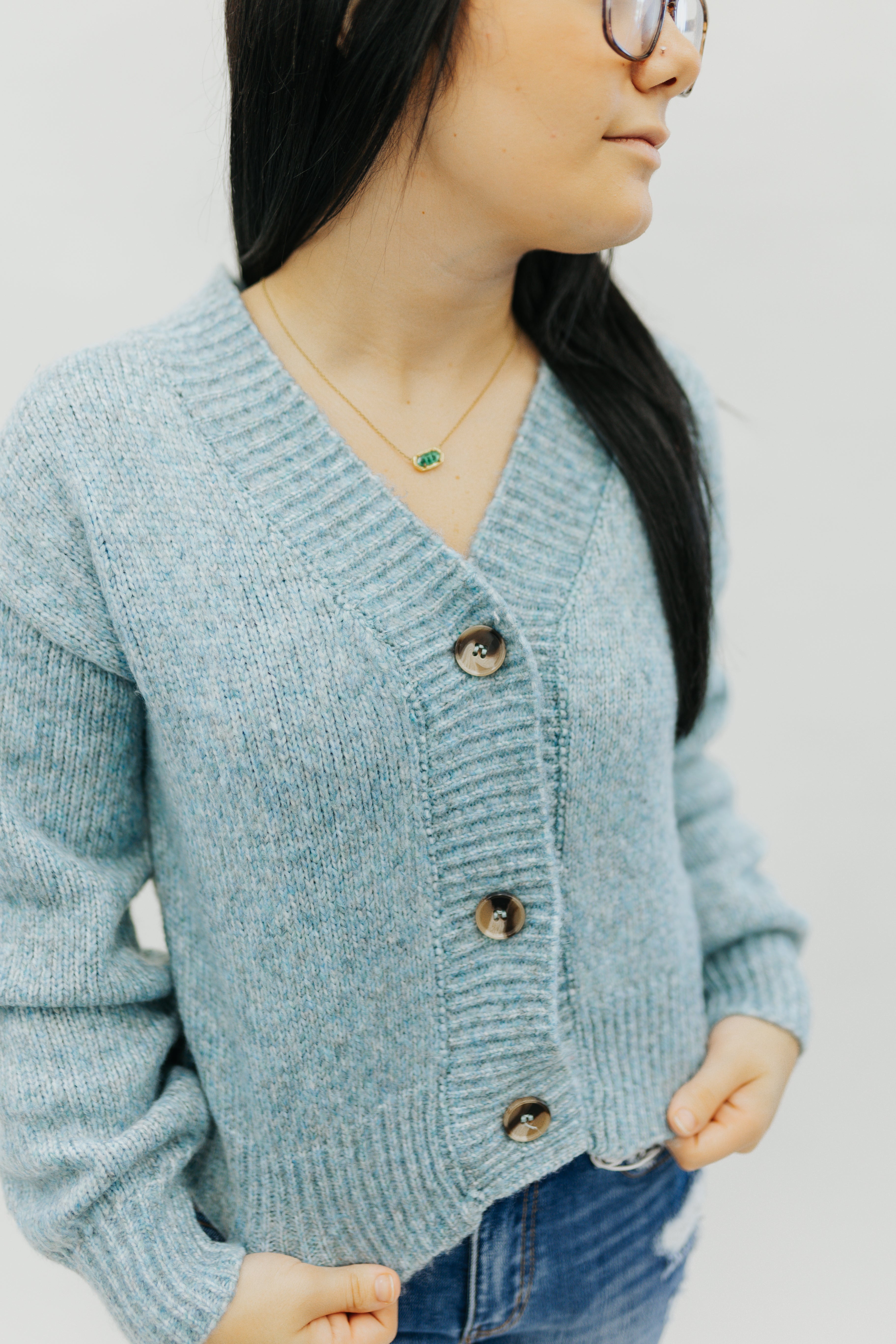 Melange Button Front Sweater Cardigan