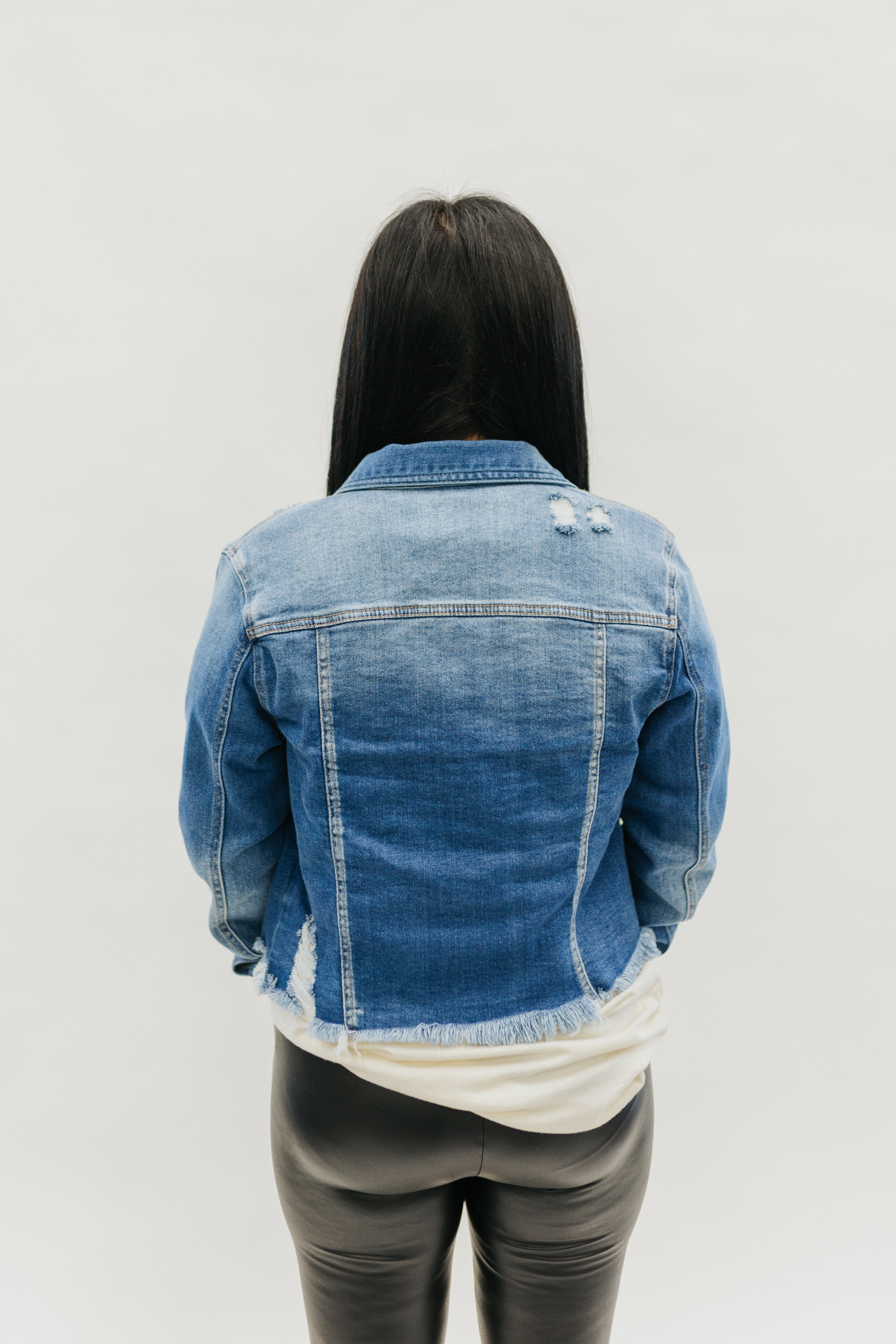 Risen Distressed Vintage Frayed Hem Denim Jacket