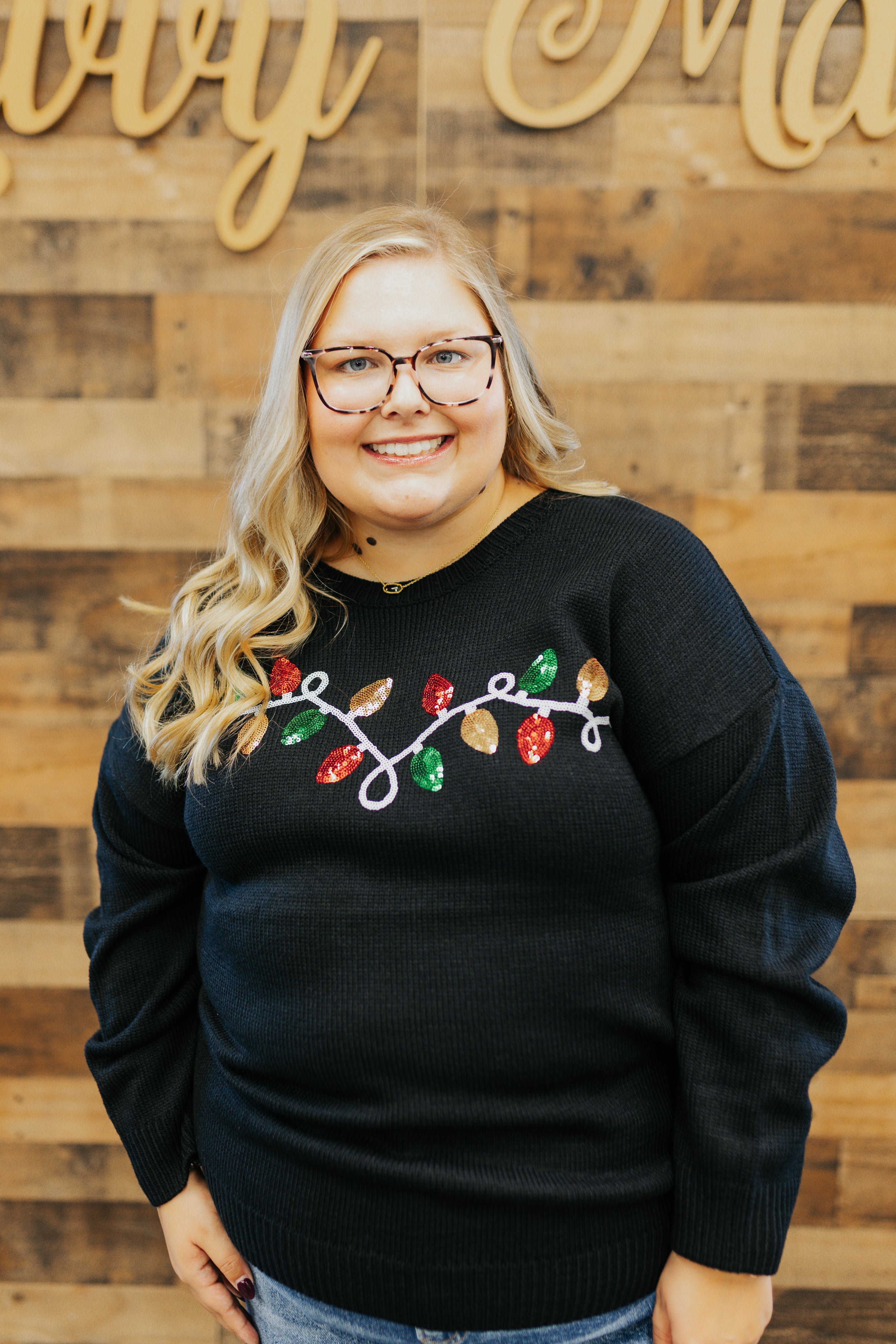 Sequin Christmas Light Embroidered Sweater