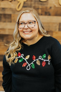 Sequin Christmas Light Embroidered Sweater