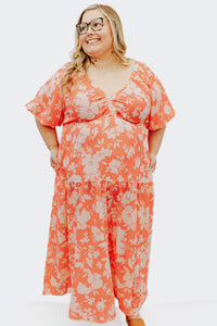 Coral Bubble Short Sleeve Maxi Dress