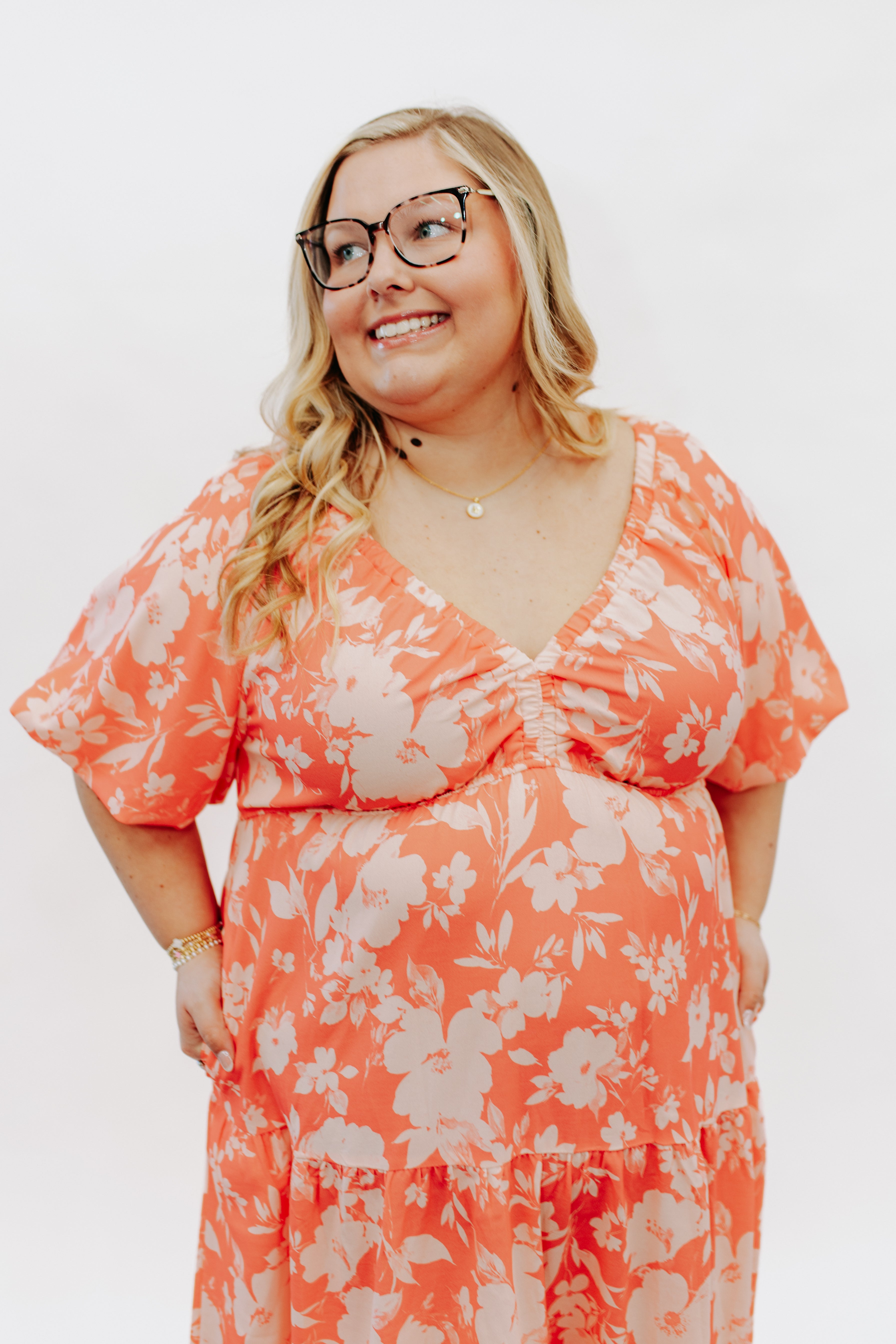 Coral Bubble Short Sleeve Maxi Dress