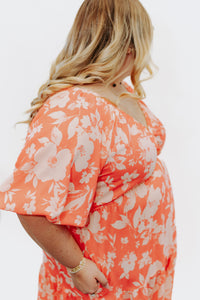Coral Bubble Short Sleeve Maxi Dress