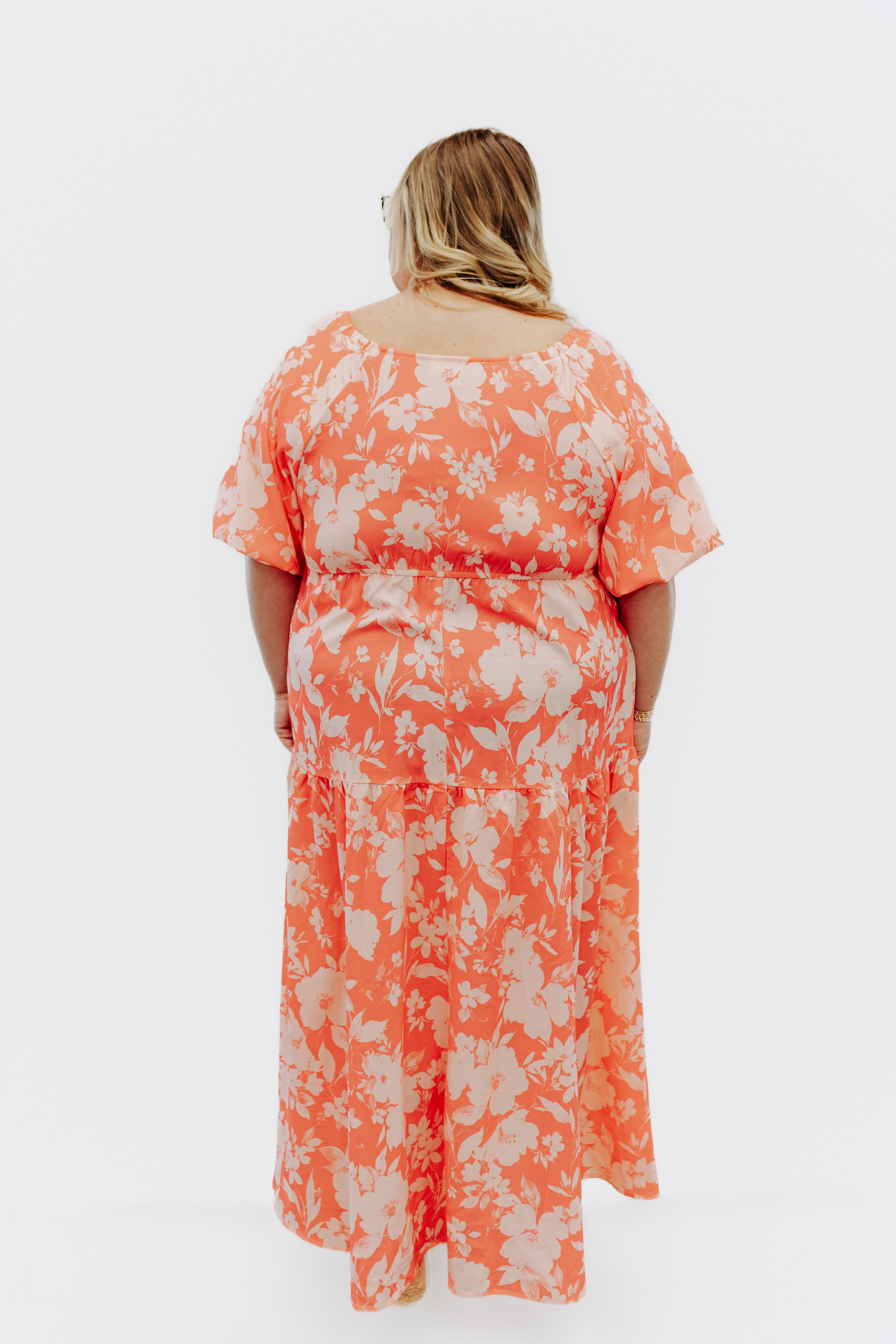 Coral Bubble Short Sleeve Maxi Dress
