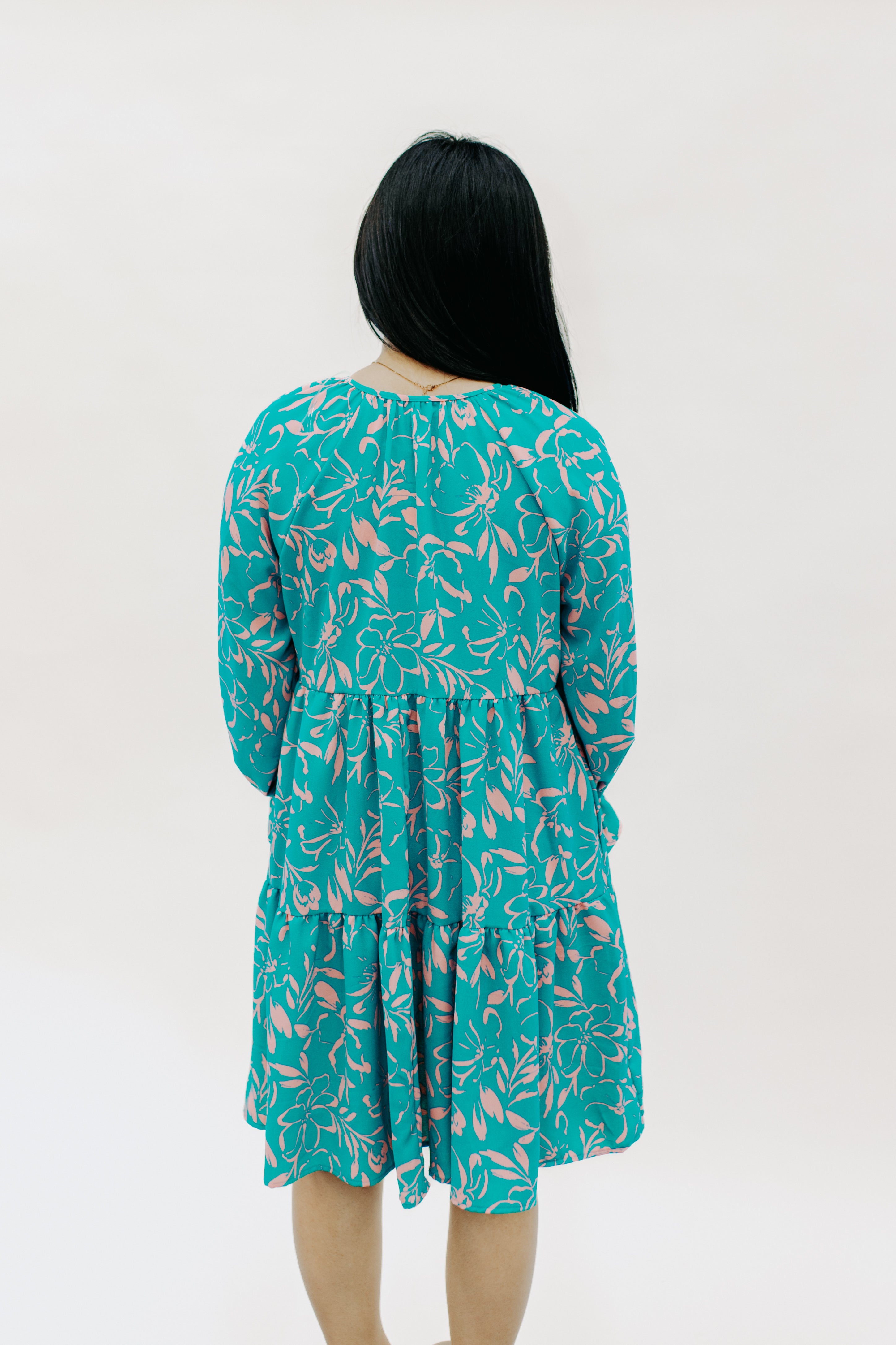 Mint Floral Dress with Ribbon Detail