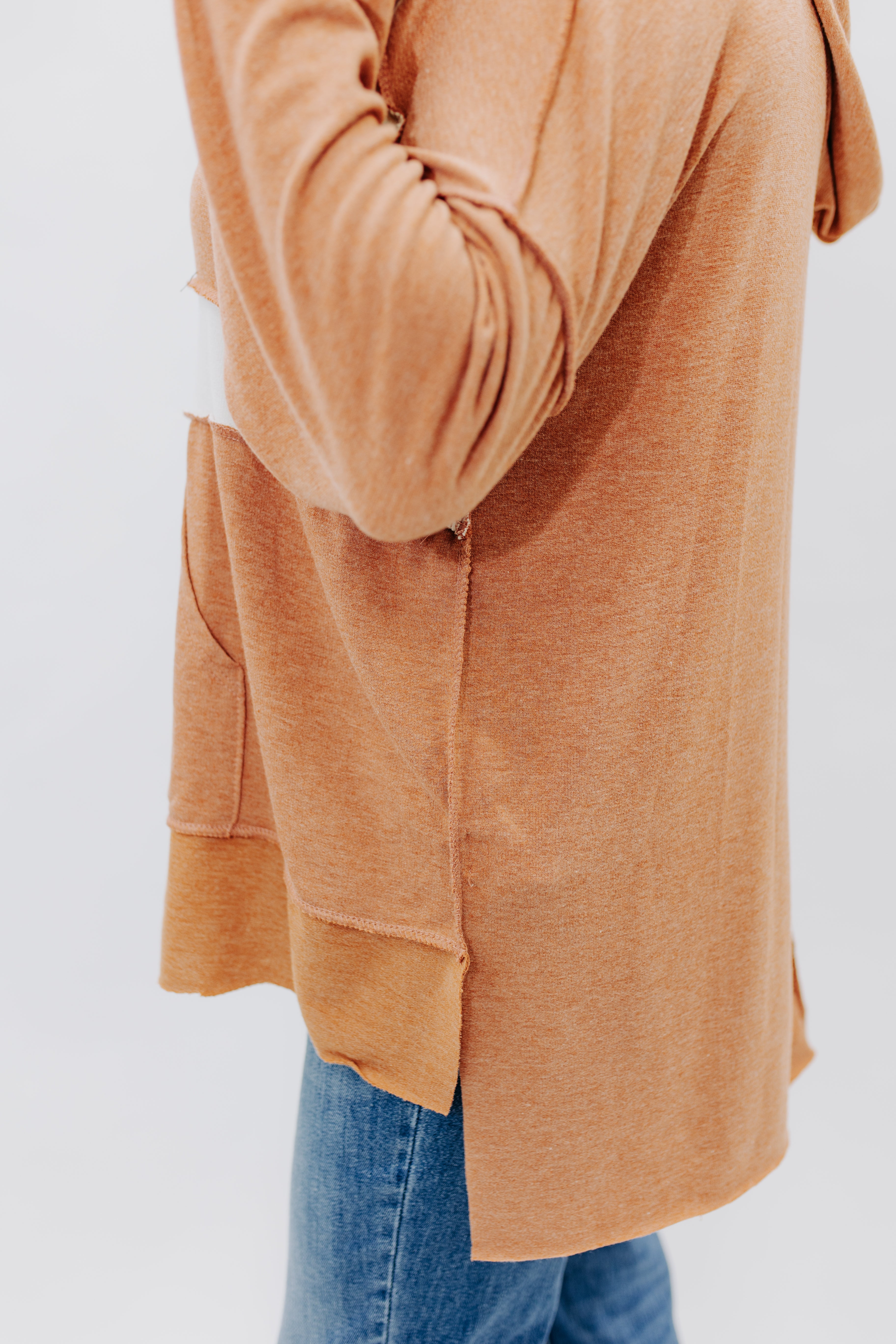 Color Block Pullover Hoodie With Side Slits