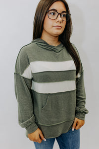 Color Block Pullover Hoodie With Side Slits