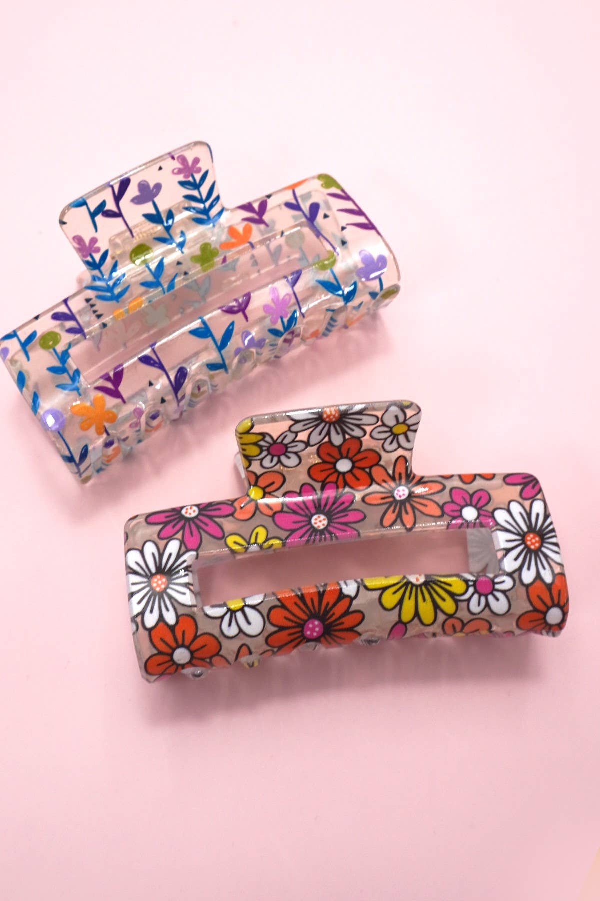 Jumbo Floral Rectangle Hair Claw Clips
