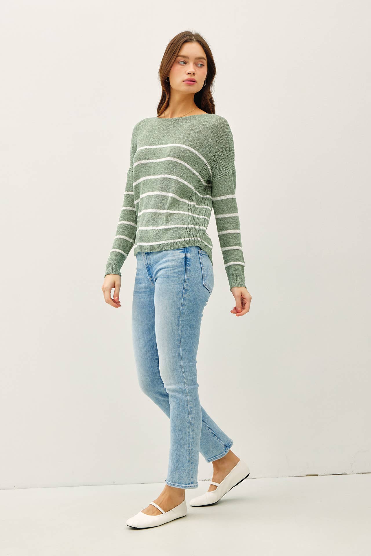 Avocado Striped Lightweight Sweater